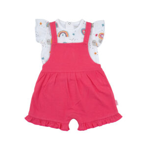 Conjunto Jardineira rosa "arco-íris" Babybol