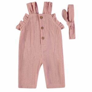 Jardineira rosa + Fita cabelo menina Babybol