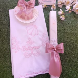 Kit / Conjunto de Batismo Rosa Malva